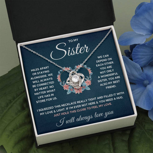 TO MY SISTER SQUEEZED LOVE KNOT NECKLACE GIFT SET